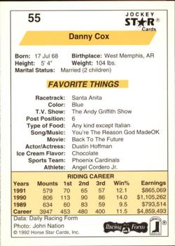 1992 Jockey Star #55 Danny Cox Back